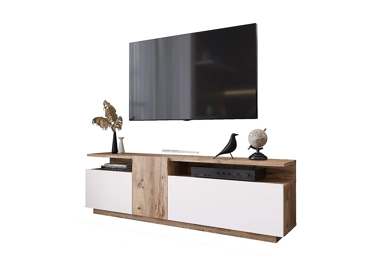 Mueble TV 150 cm con 3 Puertas y Diseño Moderno en Sonoma y Blanco – 150x29.5x46.3 cm.