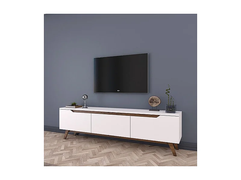 Mueble para TV Color Blanco y Nogal - Dimensiones 180x35x48,3 cm - Diseño Moderno para Salón y Estancia