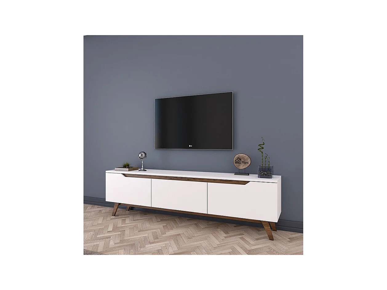 Mueble para TV Color Blanco y Nogal - Dimensiones 180x35x48,3 cm - Diseño Moderno para Salón y Estancia