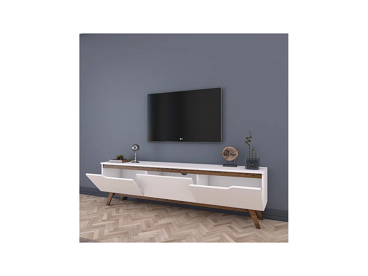 Mueble para TV Color Blanco y Nogal - Dimensiones 180x35x48,3 cm - Diseño Moderno para Salón y Estancia