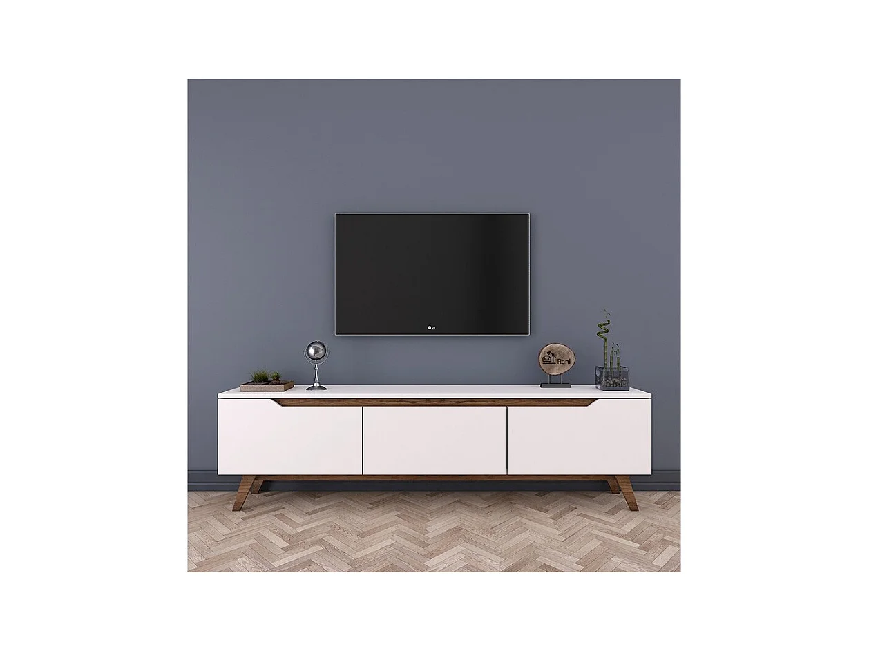 Mueble para TV Color Blanco y Nogal - Dimensiones 180x35x48,3 cm - Diseño Moderno para Salón y Estancia