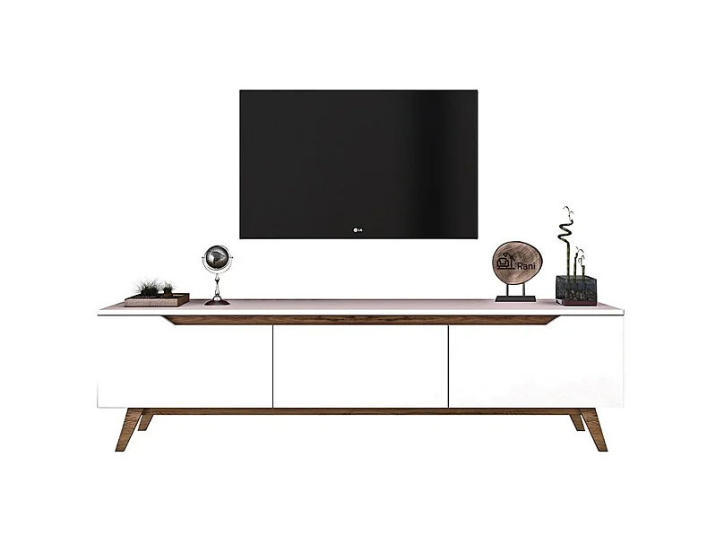 Mueble para TV Color Blanco y Nogal - Dimensiones 180x35x48,3 cm - Diseño Moderno para Salón y Estancia