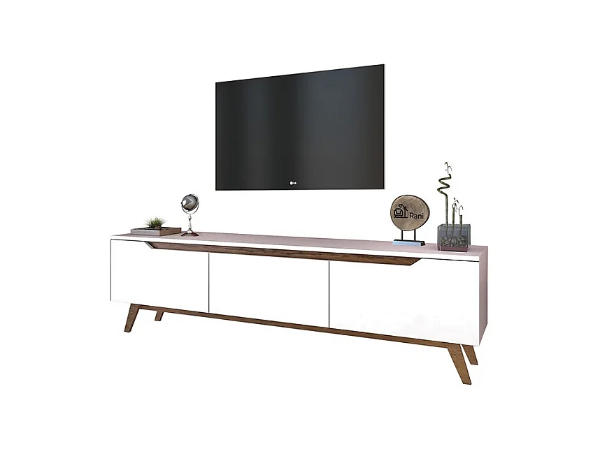 Mueble para TV Color Blanco y Nogal - Dimensiones 180x35x48,3 cm - Diseño Moderno para Salón y Estancia