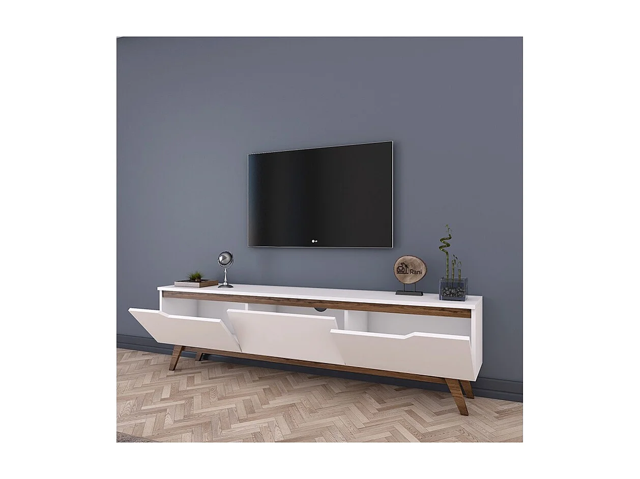 Mueble para TV Color Blanco y Nogal - Dimensiones 180x35x48,3 cm - Diseño Moderno para Salón y Estancia
