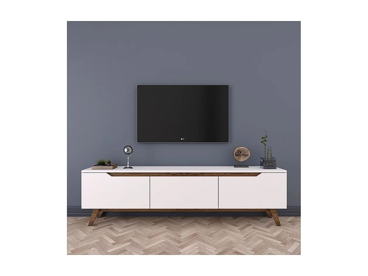 Mueble para TV Color Blanco y Nogal - Dimensiones 180x35x48,3 cm - Diseño Moderno para Salón y Estancia