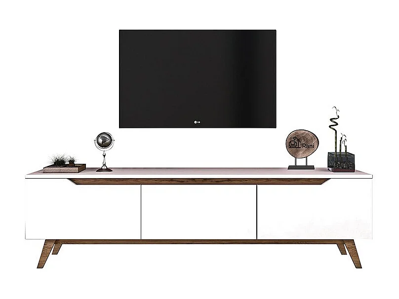 Mueble para TV Color Blanco y Nogal - Dimensiones 180x35x48,3 cm - Diseño Moderno para Salón y Estancia