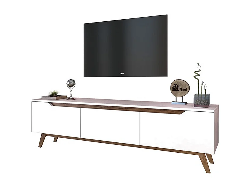 Mueble para TV Color Blanco y Nogal - Dimensiones 180x35x48,3 cm - Diseño Moderno para Salón y Estancia