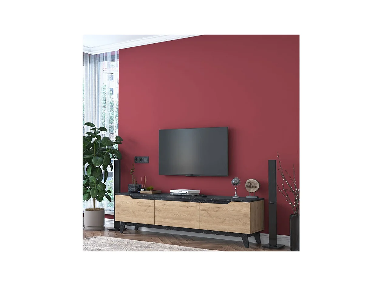 Mueble para TV de Mármol Negro Imitación Nogal - Dimensiones 180x35x48,3 cm - Diseño Moderno para Salón y Estancia.