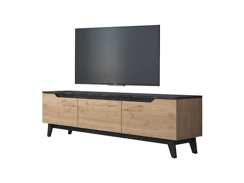 Mueble para TV de Mármol Negro Imitación Nogal - Dimensiones 180x35x48,3 cm - Diseño Moderno para Salón y Estancia.