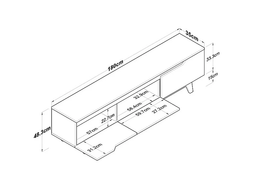 Mueble para TV de Mármol Negro Imitación Nogal - Dimensiones 180x35x48,3 cm - Diseño Moderno para Salón y Estancia.