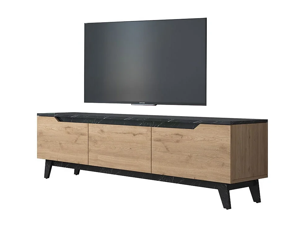Mueble para TV de Mármol Negro Imitación Nogal - Dimensiones 180x35x48,3 cm - Diseño Moderno para Salón y Estancia.