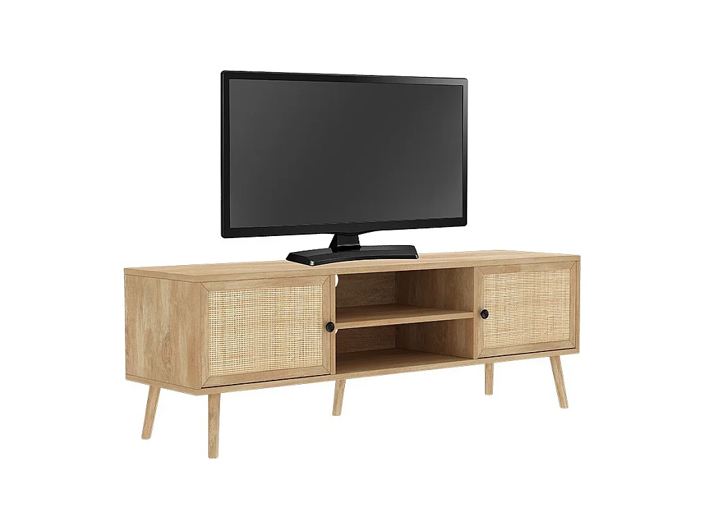 Mueble TV de Ratán en Color Natural 150x39x49 cm - 2 Puertas - Estilo y Durabilidad.