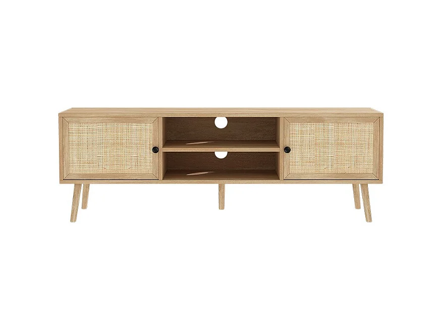 Mueble TV de Ratán en Color Natural 150x39x49 cm - 2 Puertas - Estilo y Durabilidad.