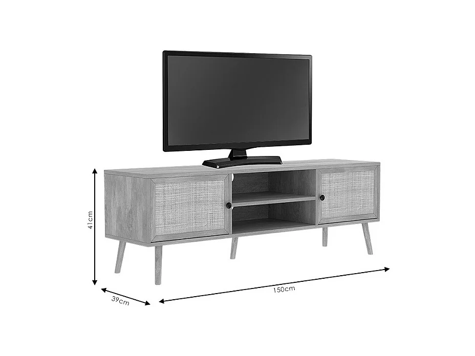 Mueble TV de Ratán en Color Natural 150x39x49 cm - 2 Puertas - Estilo y Durabilidad.