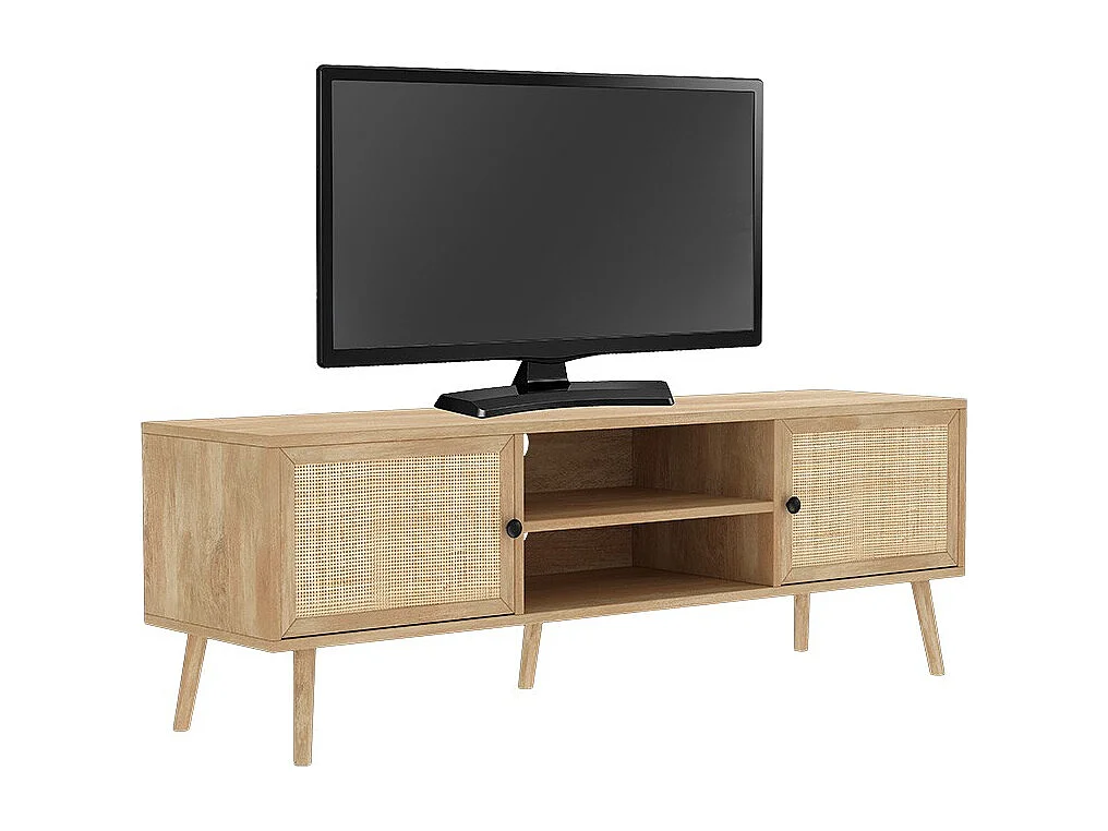 Mueble TV de Ratán en Color Natural 150x39x49 cm - 2 Puertas - Estilo y Durabilidad.
