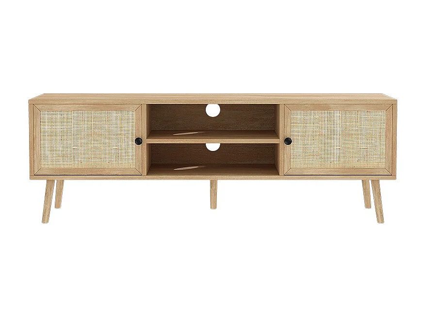 Mueble TV de Ratán en Color Natural 150x39x49 cm - 2 Puertas - Estilo y Durabilidad.