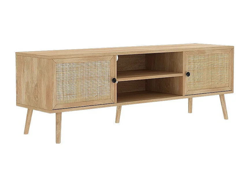 Mueble TV de Ratán en Color Natural 150x39x49 cm - 2 Puertas - Estilo y Durabilidad.