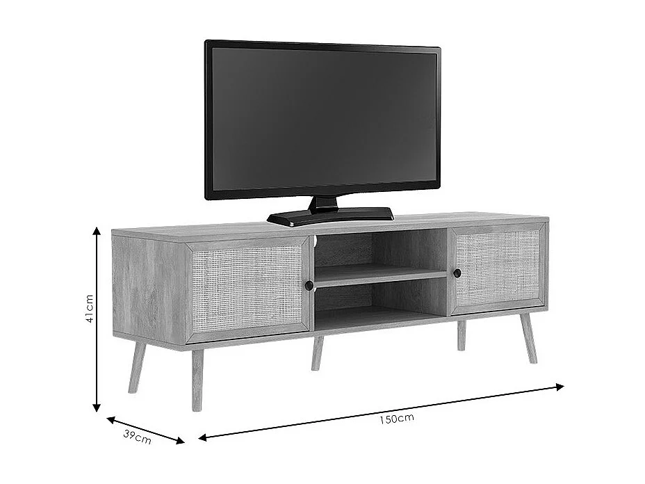 Mueble TV de Ratán en Color Natural 150x39x49 cm - 2 Puertas - Estilo y Durabilidad.
