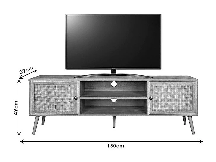 Mueble TV de Ratán en Color Natural 150x39x49 cm - 2 Puertas - Estilo y Durabilidad.