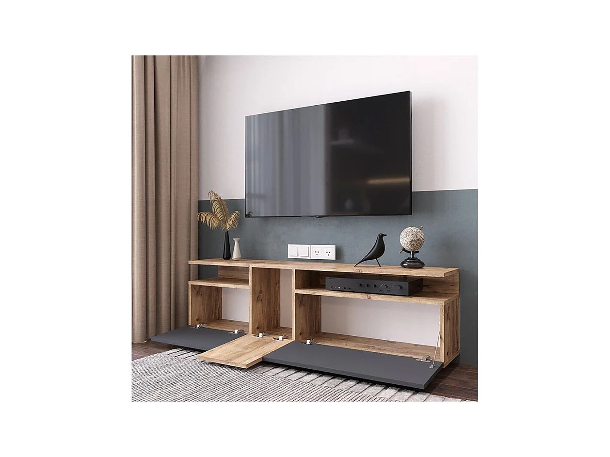 Mueble TV 150 cm con 3 Puertas y Diseño Moderno en Sonoma y Grafito – 150x29.5x46.3 cm.
