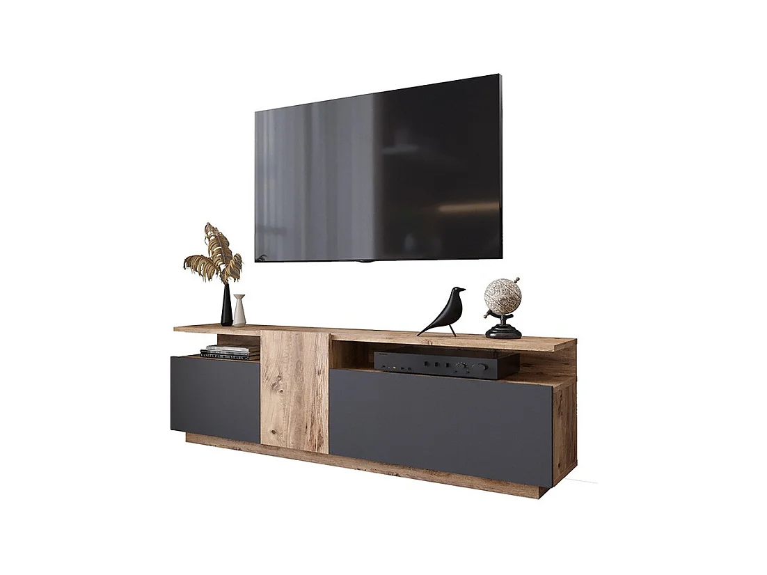 Mueble TV 150 cm con 3 Puertas y Diseño Moderno en Sonoma y Grafito – 150x29.5x46.3 cm.