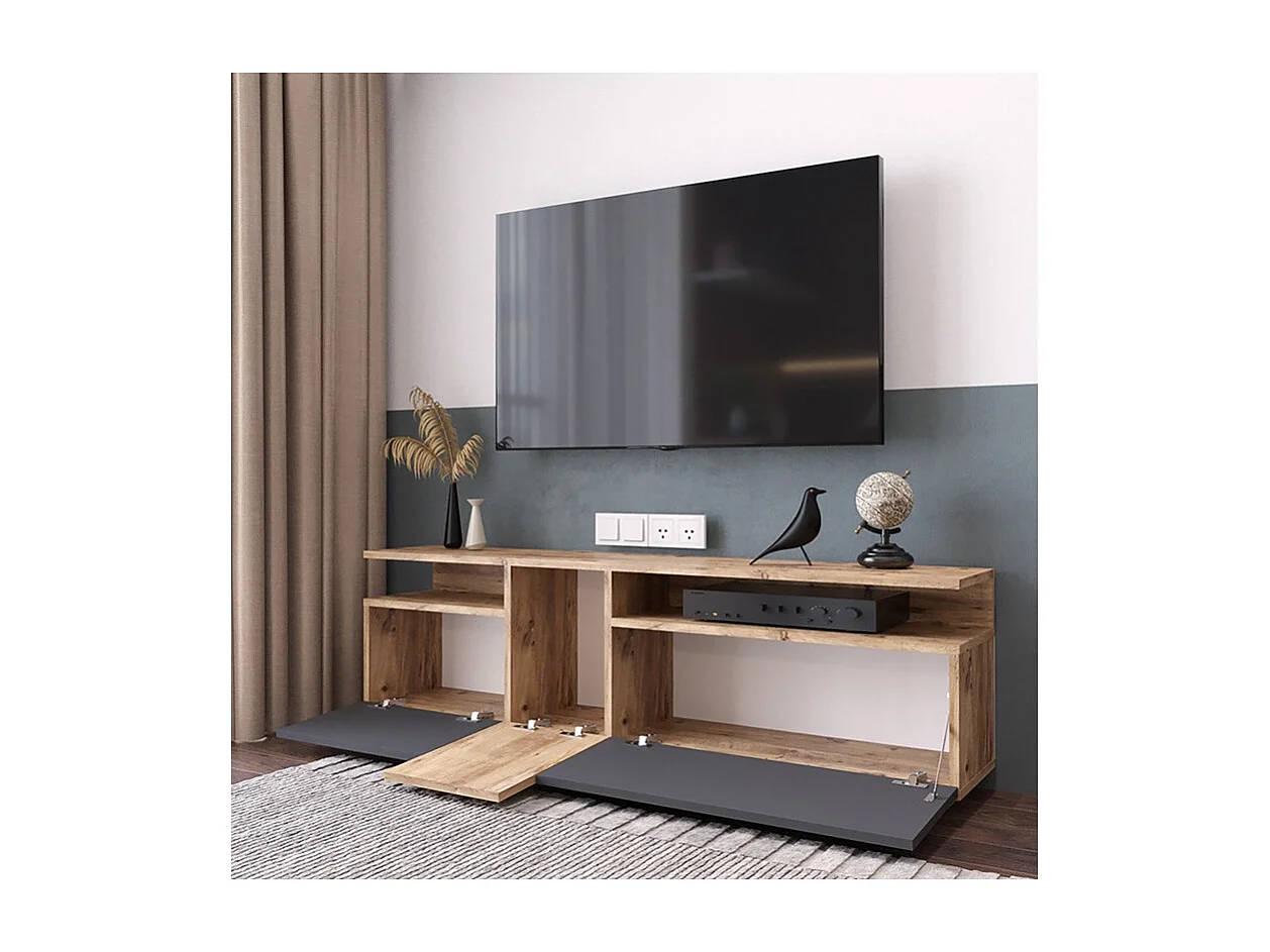 Mueble TV 150 cm con 3 Puertas y Diseño Moderno en Sonoma y Grafito – 150x29.5x46.3 cm.