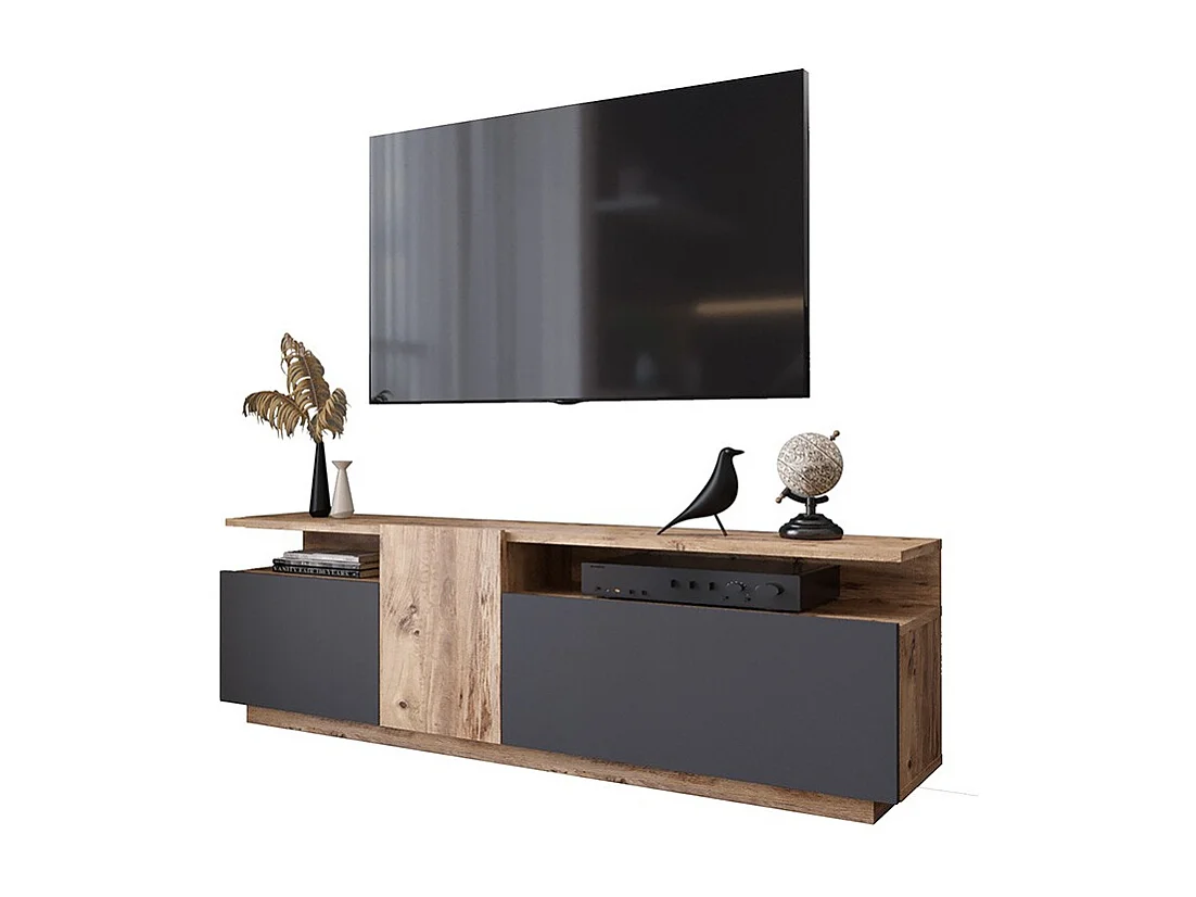 Mueble TV 150 cm con 3 Puertas y Diseño Moderno en Sonoma y Grafito – 150x29.5x46.3 cm.