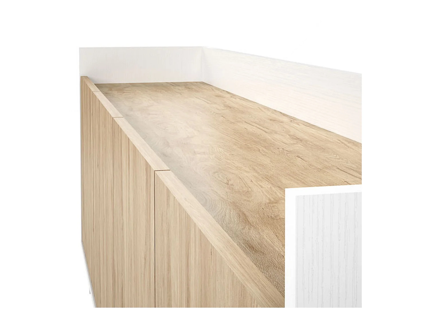 Aparador, Mueble Tv, Salón Comedor 4 Puertas, Armario Auxiliar Color Blanco y Roble, Medidas: 180x63x33,5 Cm