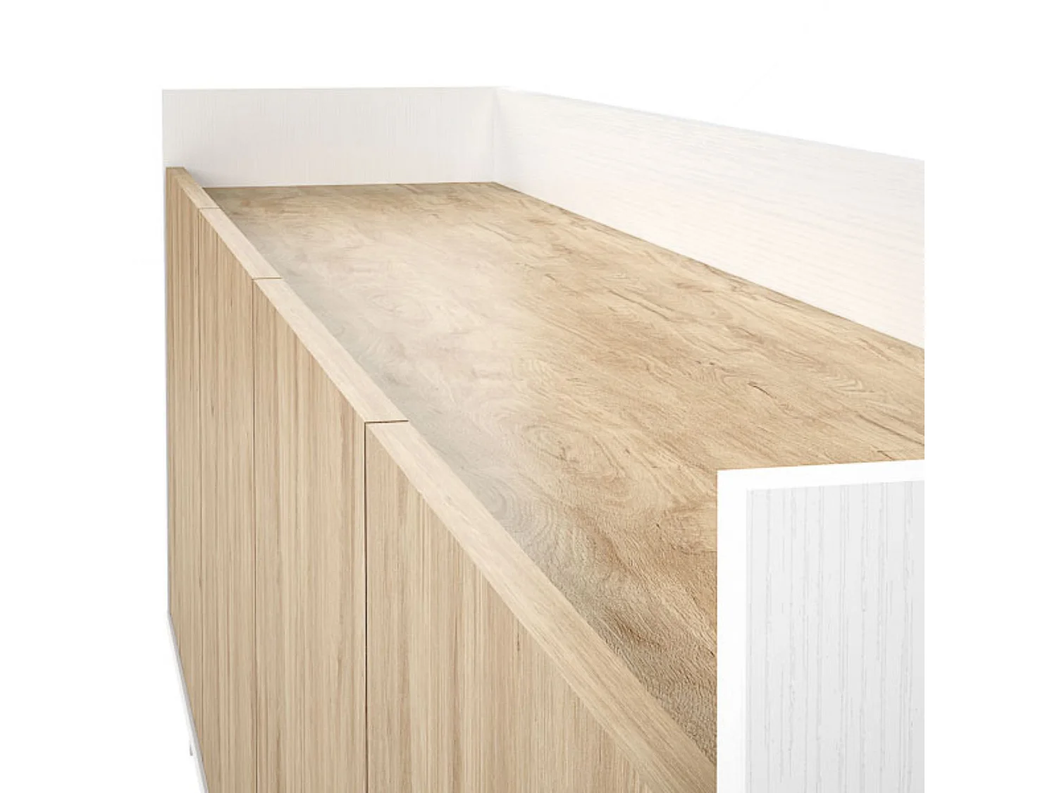 Aparador, Mueble Tv, Salón Comedor 4 Puertas, Armario Auxiliar Color Blanco y Roble, Medidas: 180x63x33,5 Cm