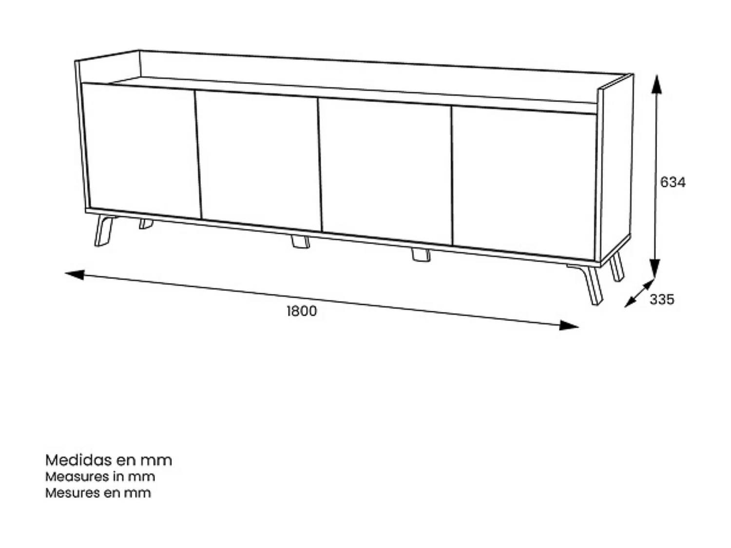 Aparador, Mueble Tv, Salón Comedor 4 Puertas, Armario Auxiliar Color Blanco y Roble, Medidas: 180x63x33,5 Cm
