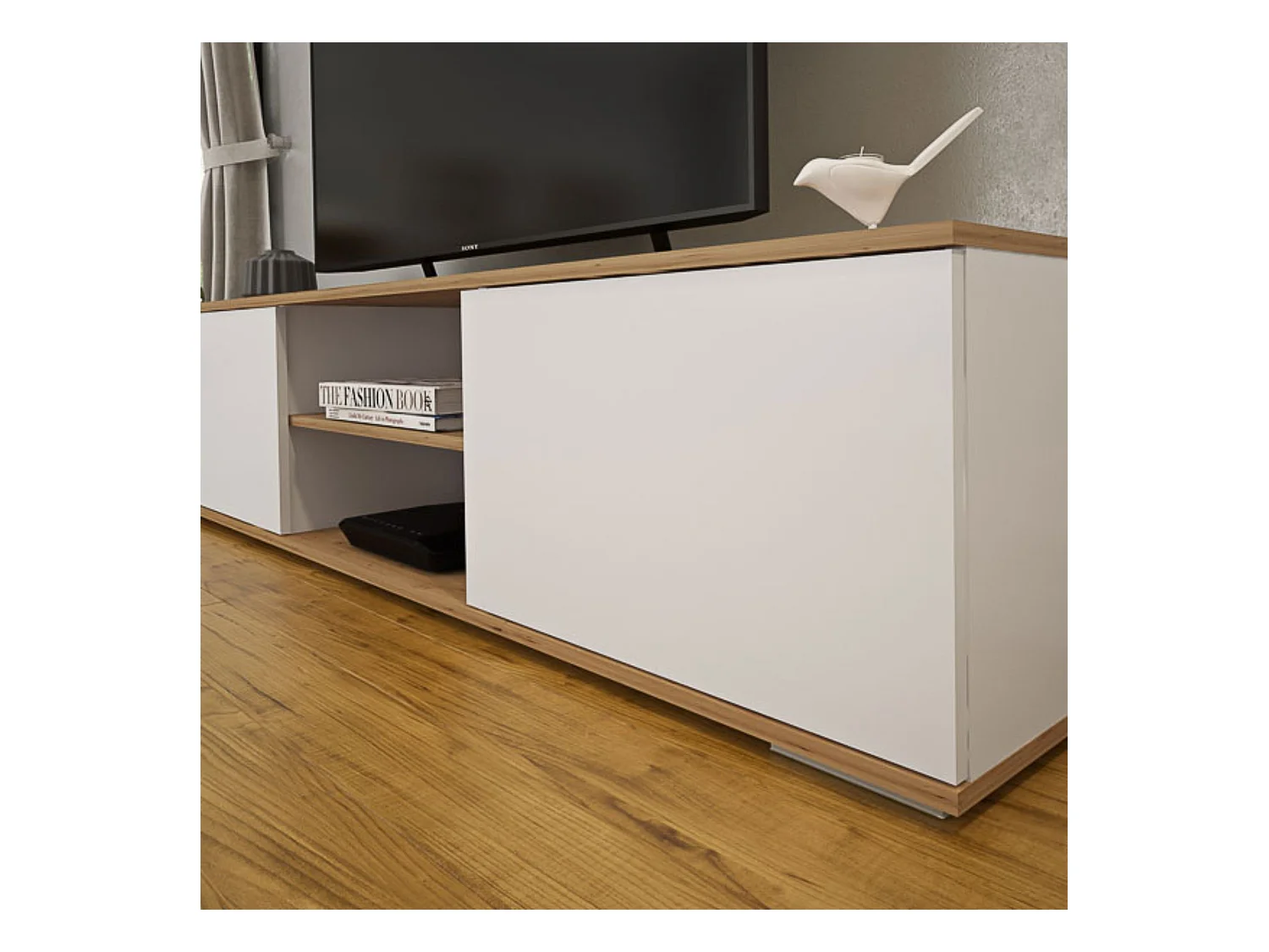 Mueble Salón Comedor 2 Módulos y 1 Estantería con puertas Color Blanco Y roble Estilo Moderno 180x80x40 Cm