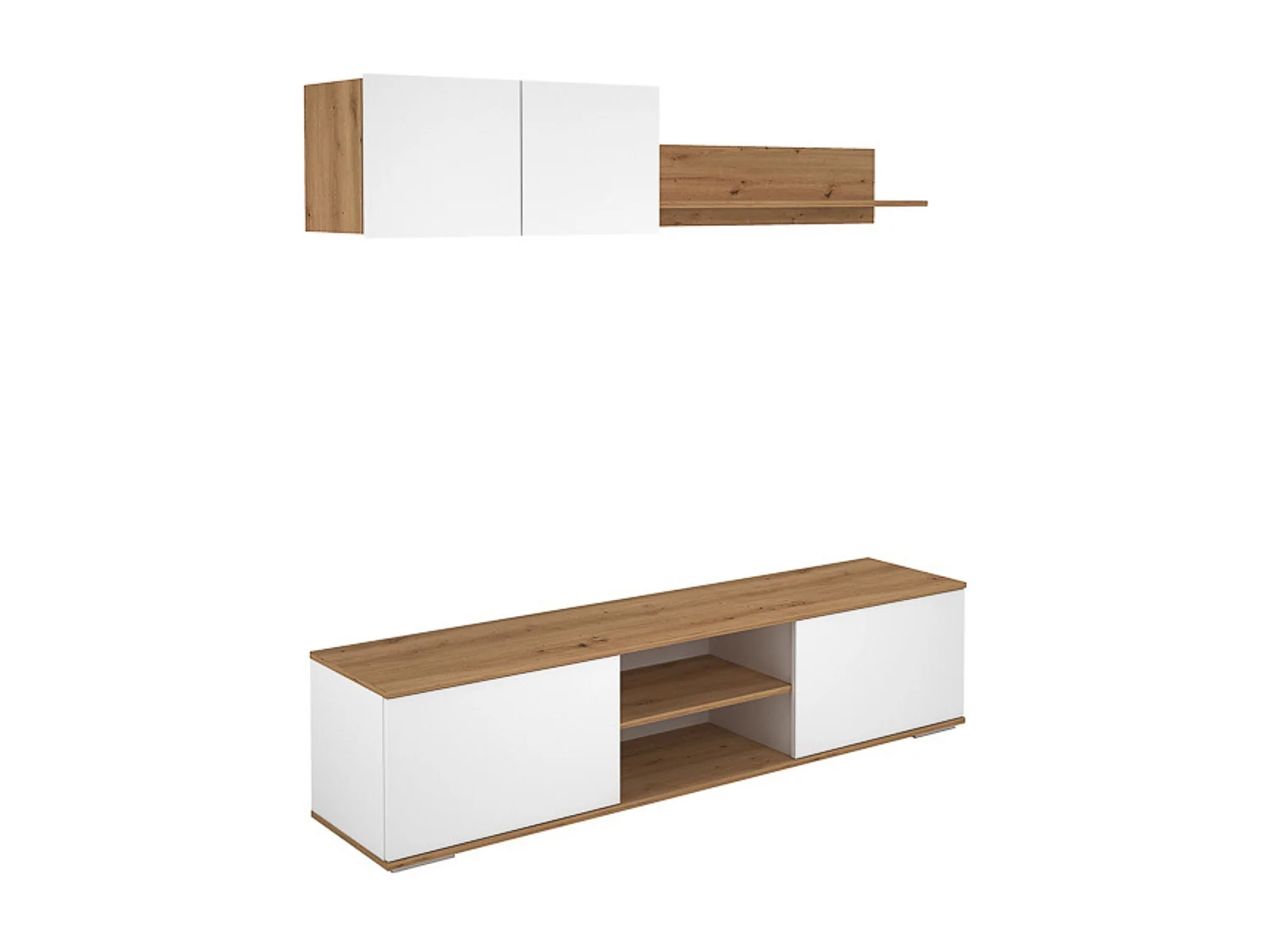 Mueble Salón Comedor 2 Módulos y 1 Estantería con puertas Color Blanco Y roble Estilo Moderno 180x80x40 Cm