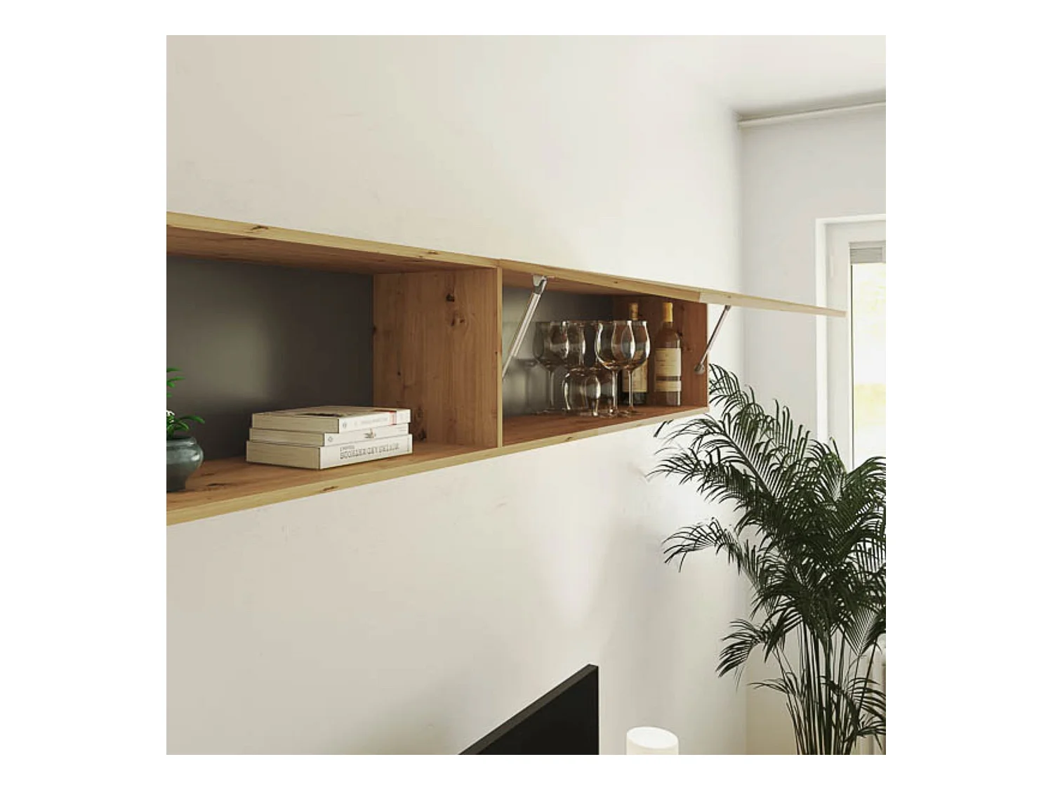 Mueble de TV de Diseño + Modulo Alto de Almacenamiento y 2 Puertas,Roble y Gris 85 cm(Alto) x 200cm (Ancho) x 40cm (Fondo)