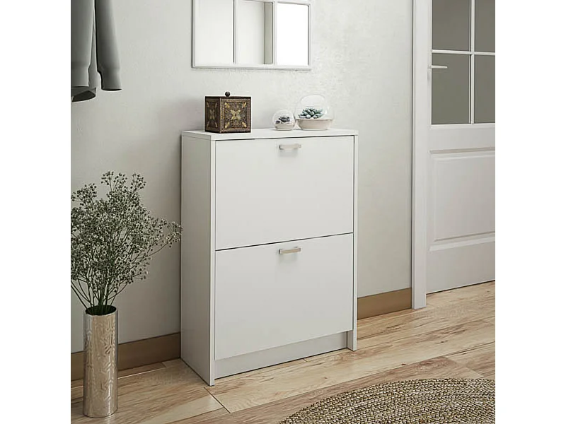 Zapatero Recibidor Blanco – Mueble Auxiliar Estrecho con 2 Puertas | Capacidad 12 Pares | 81,6 x 60 x 25 cm