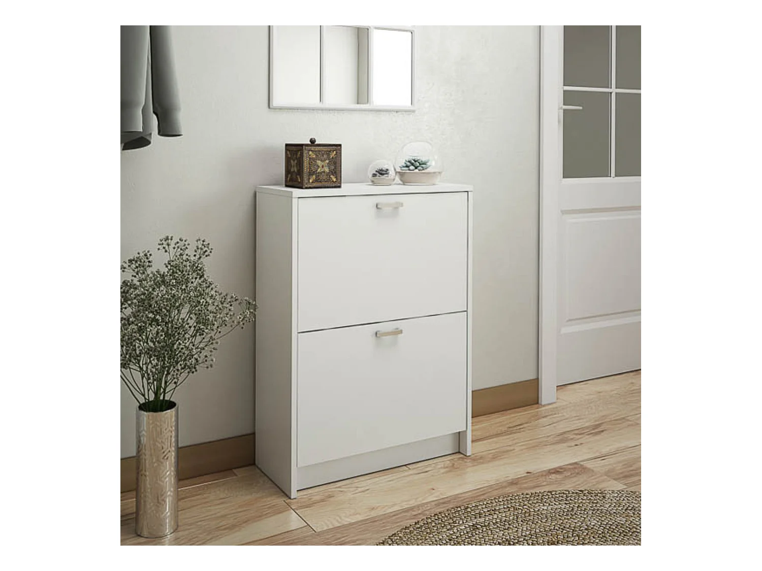 Zapatero Recibidor Blanco – Mueble Auxiliar Estrecho con 2 Puertas | Capacidad 12 Pares | 81,6 x 60 x 25 cm