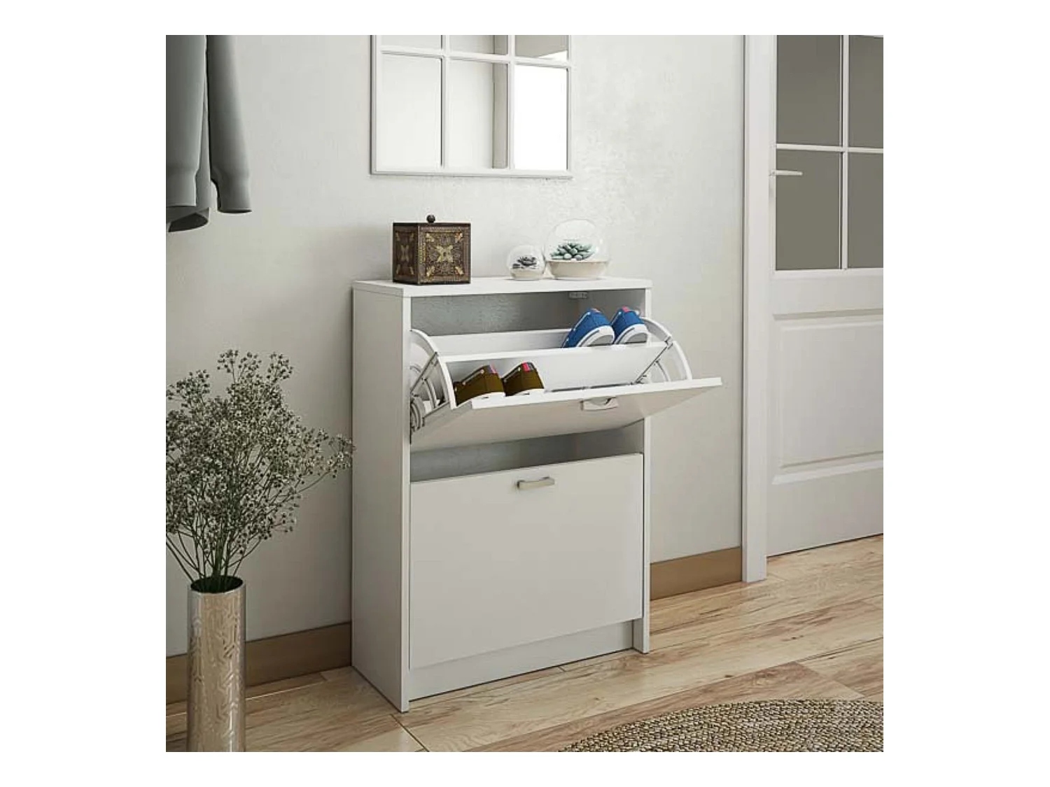 Zapatero Recibidor Blanco – Mueble Auxiliar Estrecho con 2 Puertas | Capacidad 12 Pares | 81,6 x 60 x 25 cm