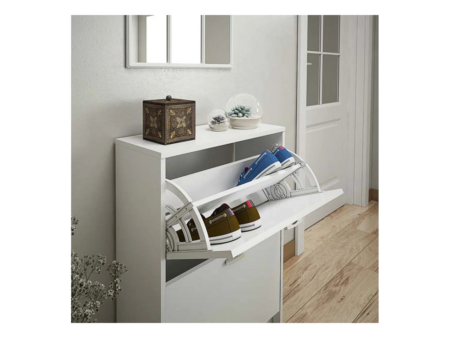 Zapatero Recibidor Blanco – Mueble Auxiliar Estrecho con 2 Puertas | Capacidad 12 Pares | 81,6 x 60 x 25 cm