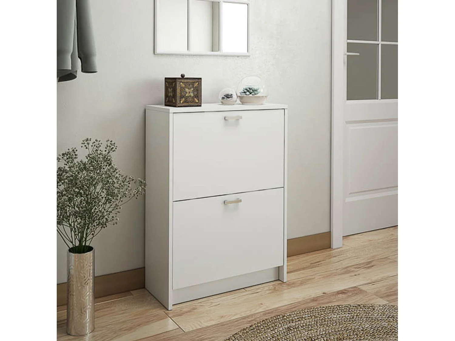 Zapatero Recibidor Blanco – Mueble Auxiliar Estrecho con 2 Puertas | Capacidad 12 Pares | 81,6 x 60 x 25 cm