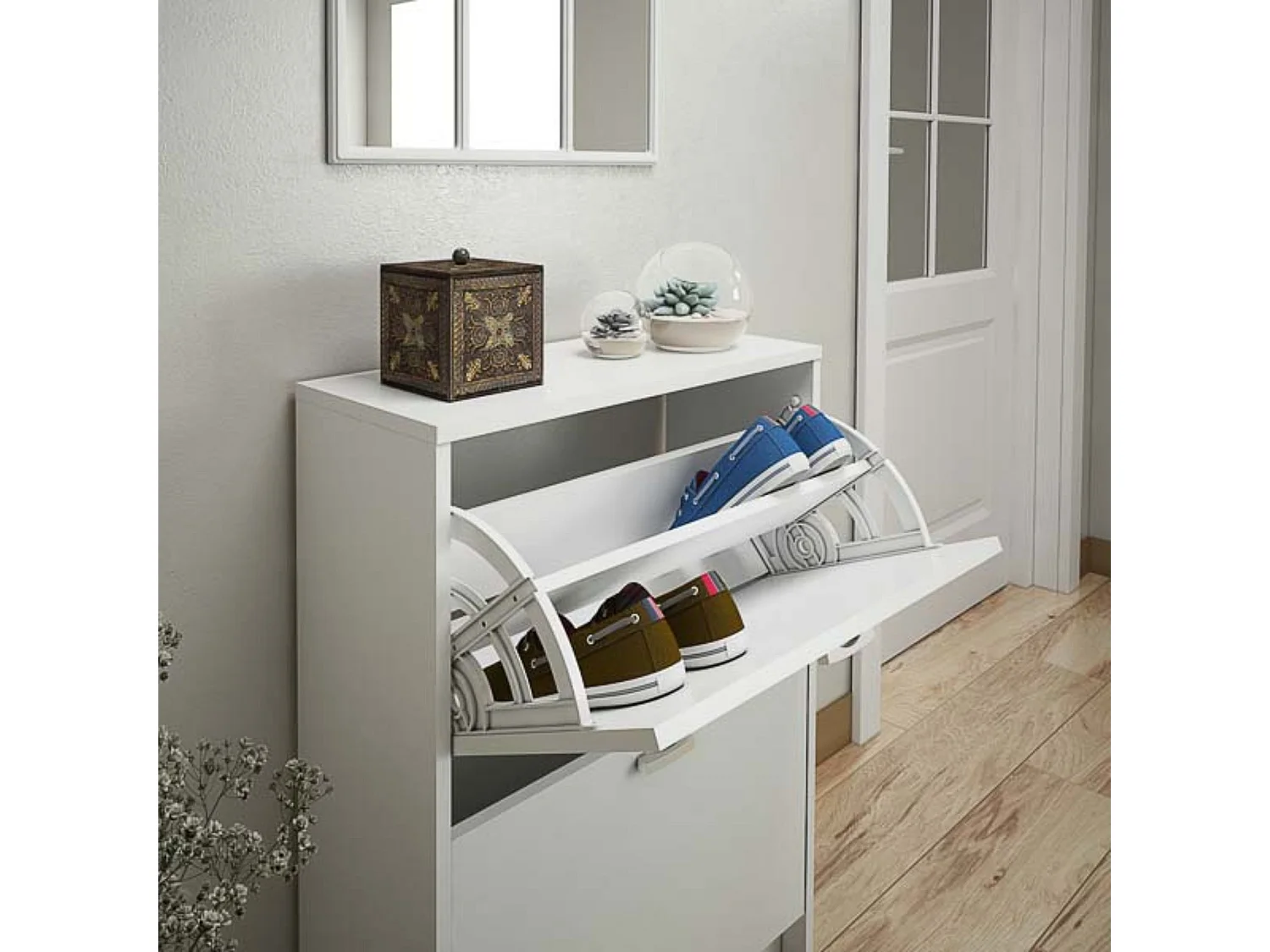 Zapatero Recibidor Blanco – Mueble Auxiliar Estrecho con 2 Puertas | Capacidad 12 Pares | 81,6 x 60 x 25 cm