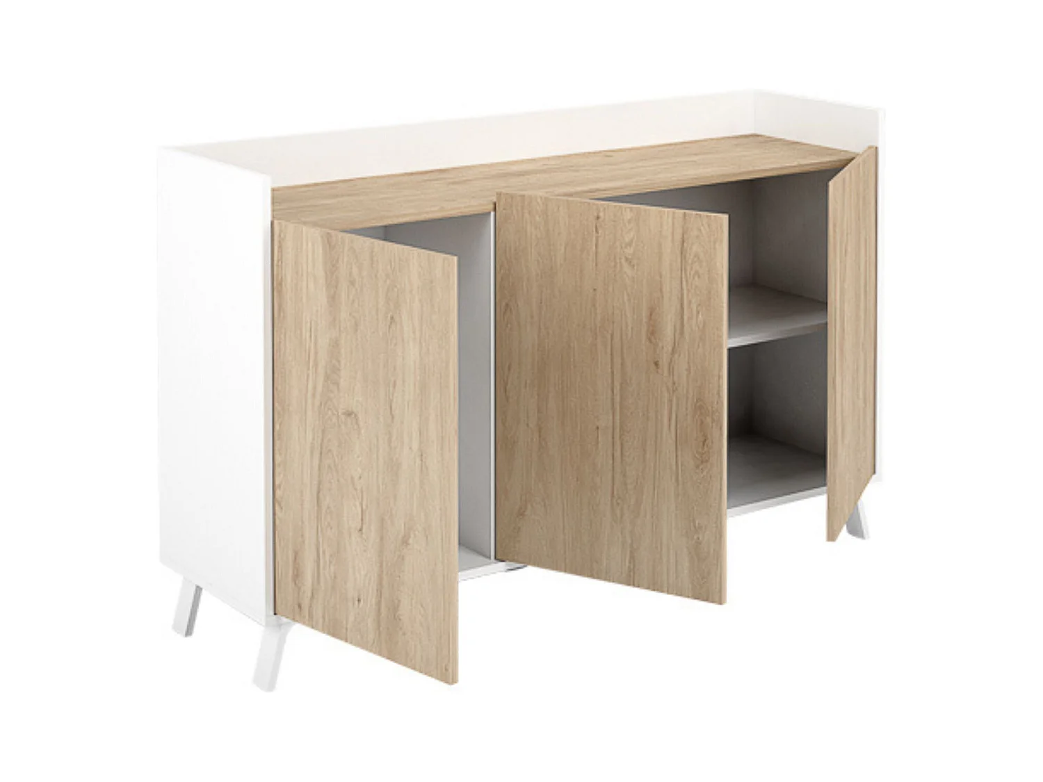 Aparador, Buffet, Salón Comedor 3 Puertas, Armario Auxiliar Color Blanco y Roble, Medidas: 140x87x40 Cm