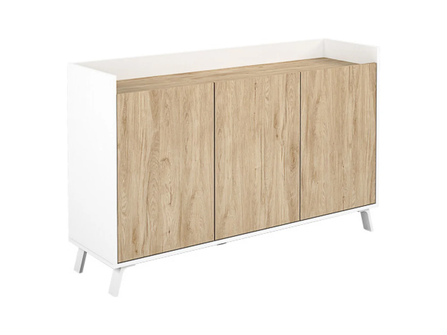 Aparador, Buffet, Salón Comedor 3 Puertas, Armario Auxiliar Color Blanco y Roble, Medidas: 140x87x40 Cm