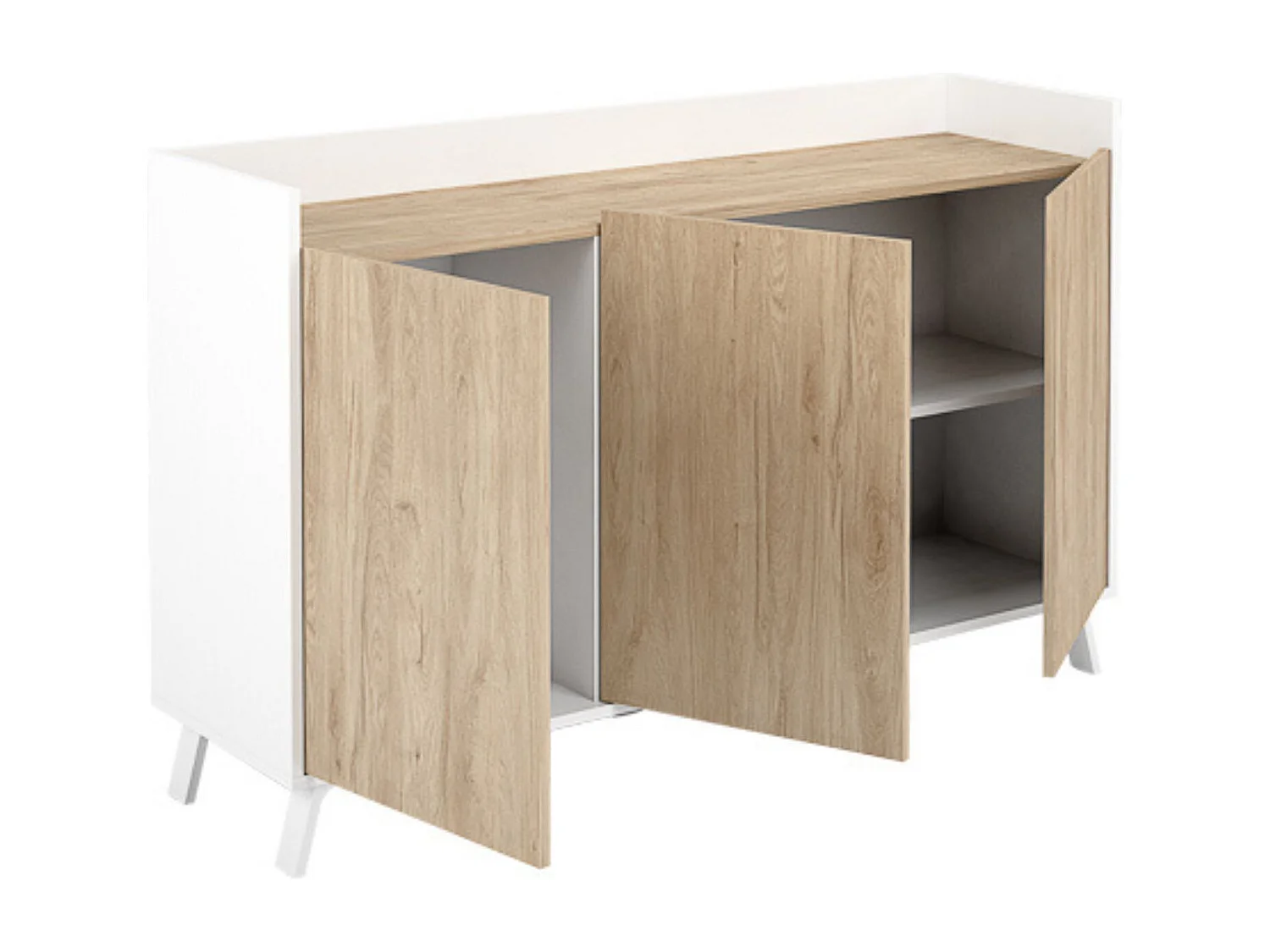 Aparador, Buffet, Salón Comedor 3 Puertas, Armario Auxiliar Color Blanco y Roble, Medidas: 140x87x40 Cm