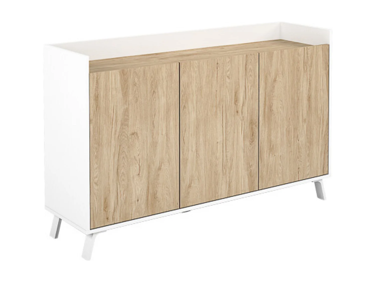 Aparador, Buffet, Salón Comedor 3 Puertas, Armario Auxiliar Color Blanco y Roble, Medidas: 140x87x40 Cm