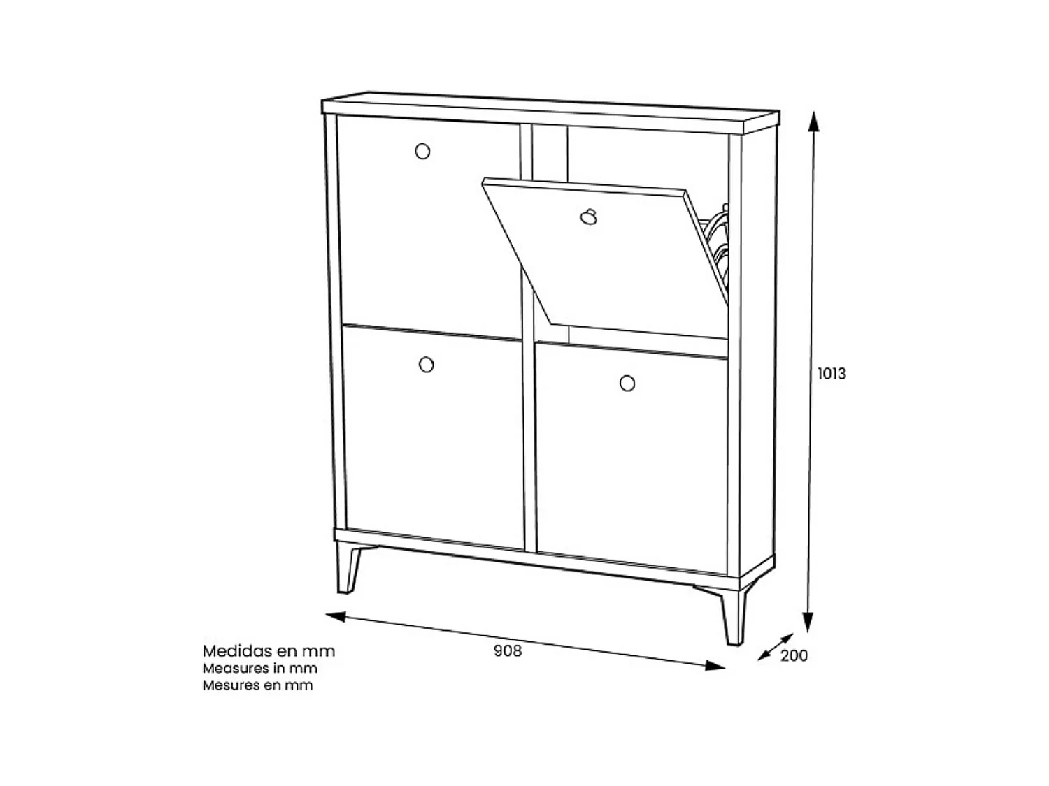 Zapatero de Melamina con 4 Puertas | Capacidad 8 Pares | 101 x 90 x 20 cm