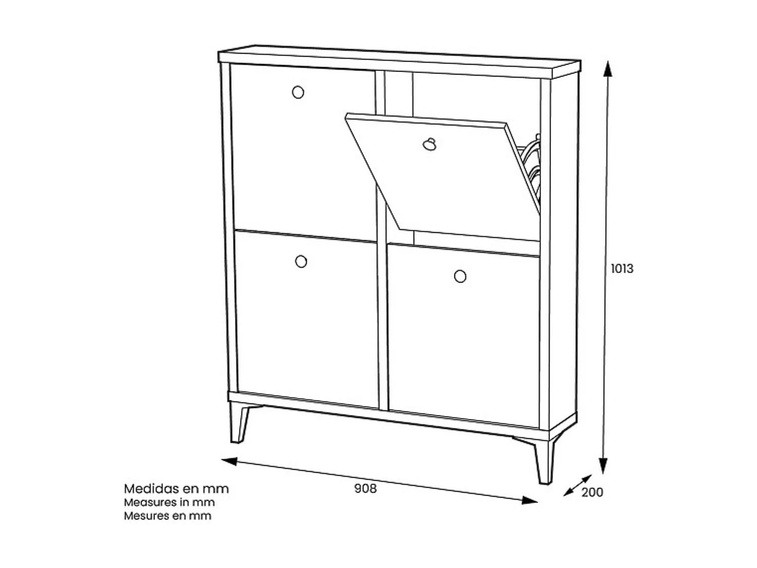 Zapatero de Melamina con 4 Puertas | Capacidad 8 Pares | 101 x 90 x 20 cm