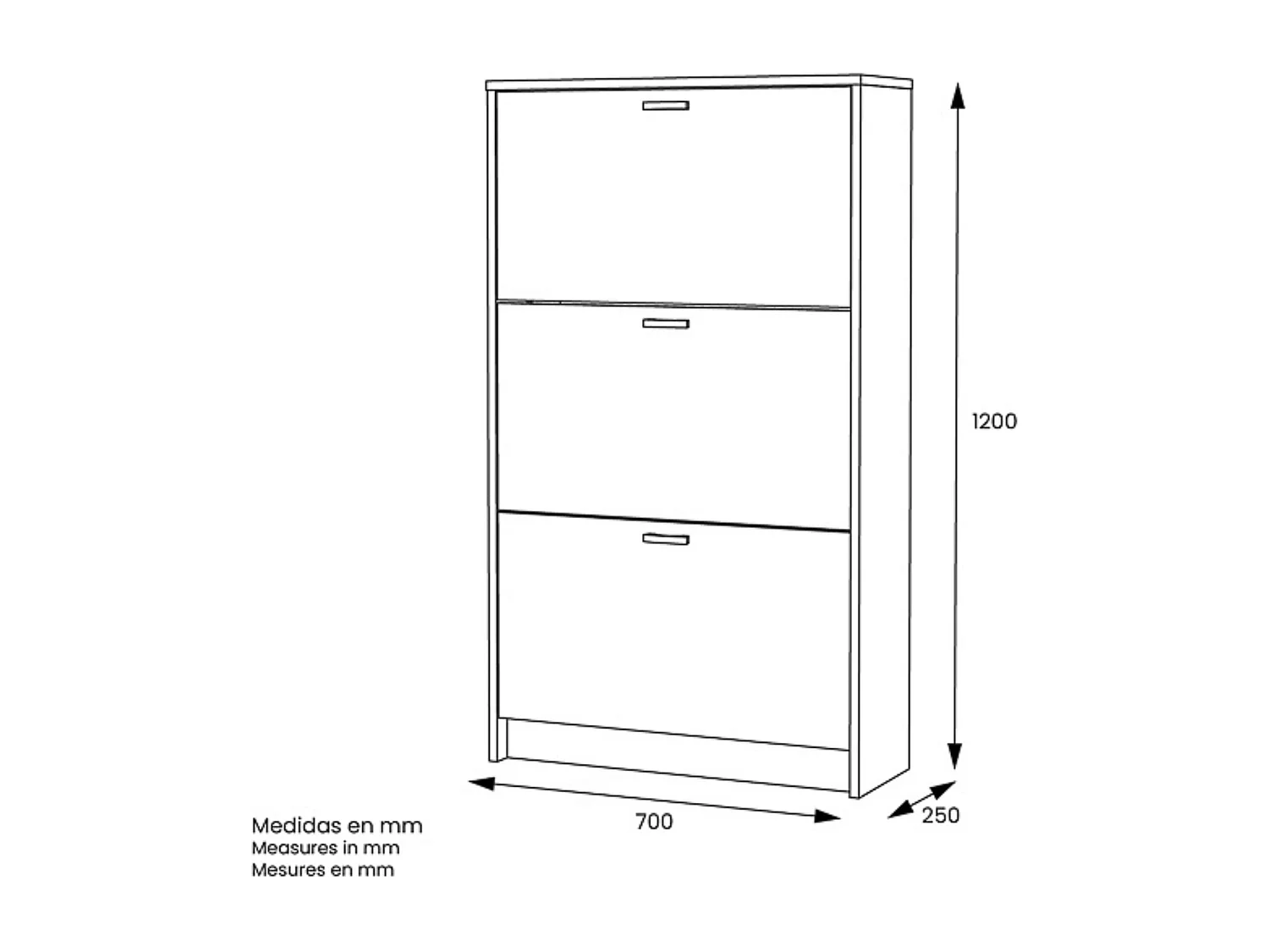 Zapatero Compacto Blanco – Mueble con 3 Puertas y Doble Profundidad | MDF con Acabado Melamina | 70 x 25 x 120 cm