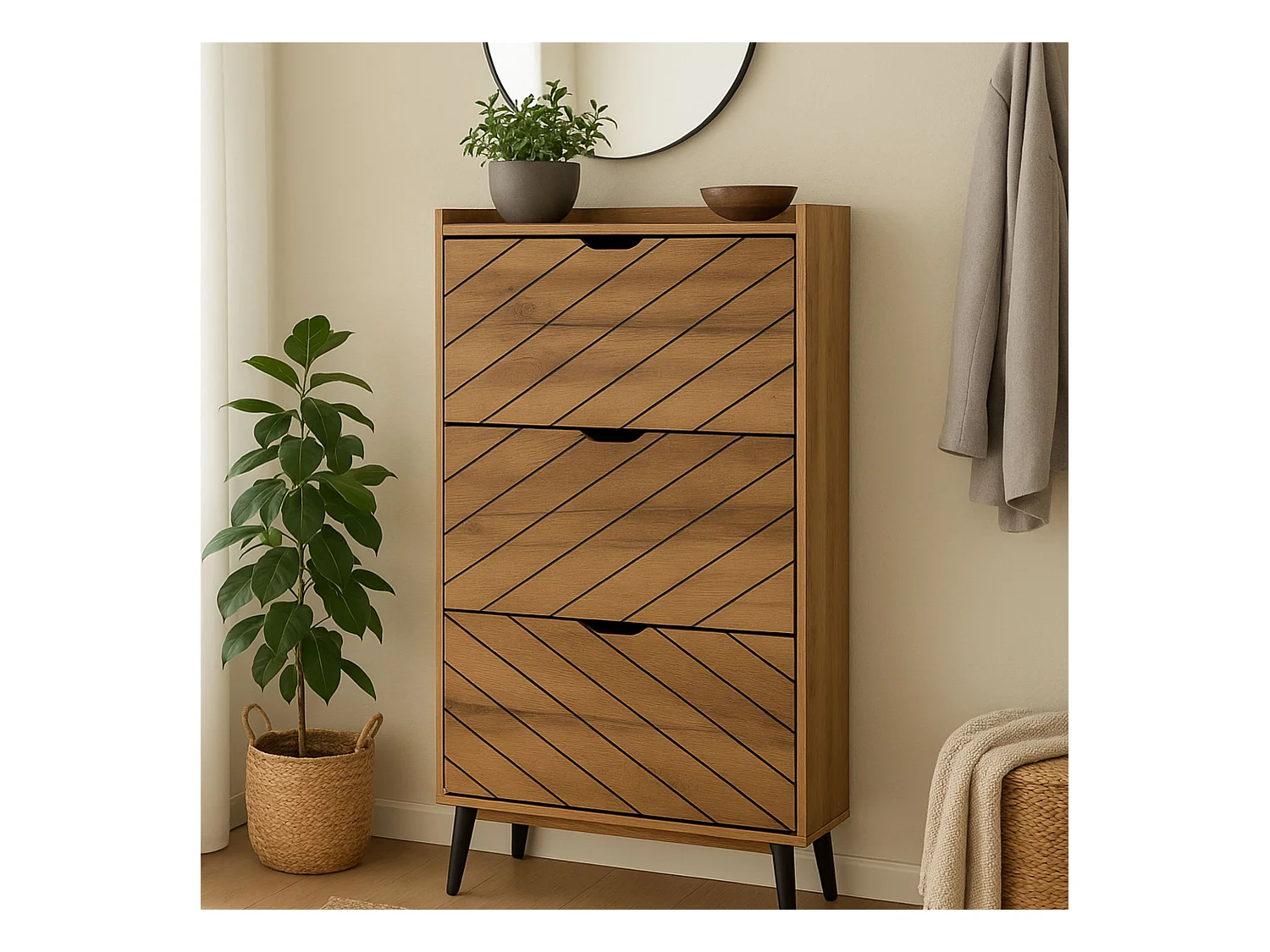 Zapatero Color Sonoma, Capacidad para 9 Pares, 60x23.8x131.6 cm