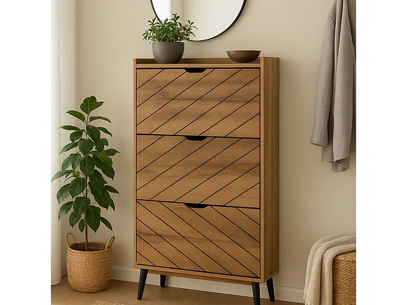 Zapatero Color Sonoma, Capacidad para 9 Pares, 60x23.8x131.6 cm