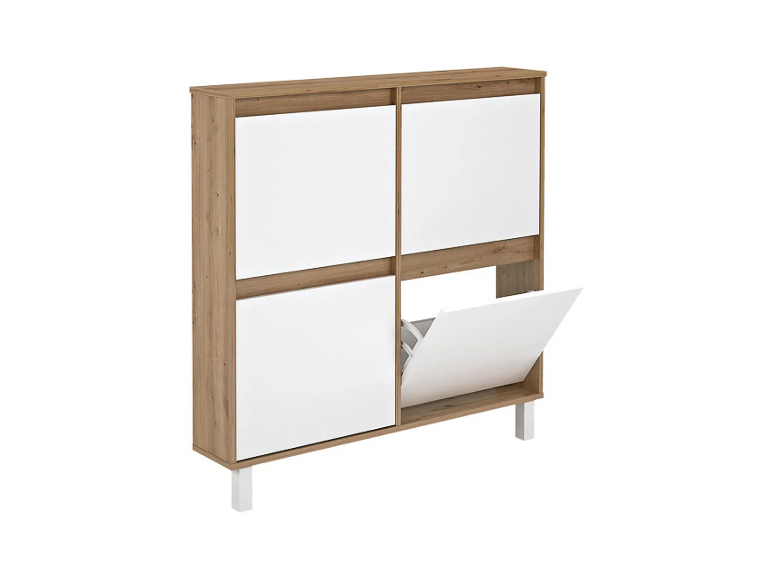 Zapatero de Melamina Roble/Blanco – 4 Puertas Abatibles | Gran Capacidad | 110 x 110 x 20 cm