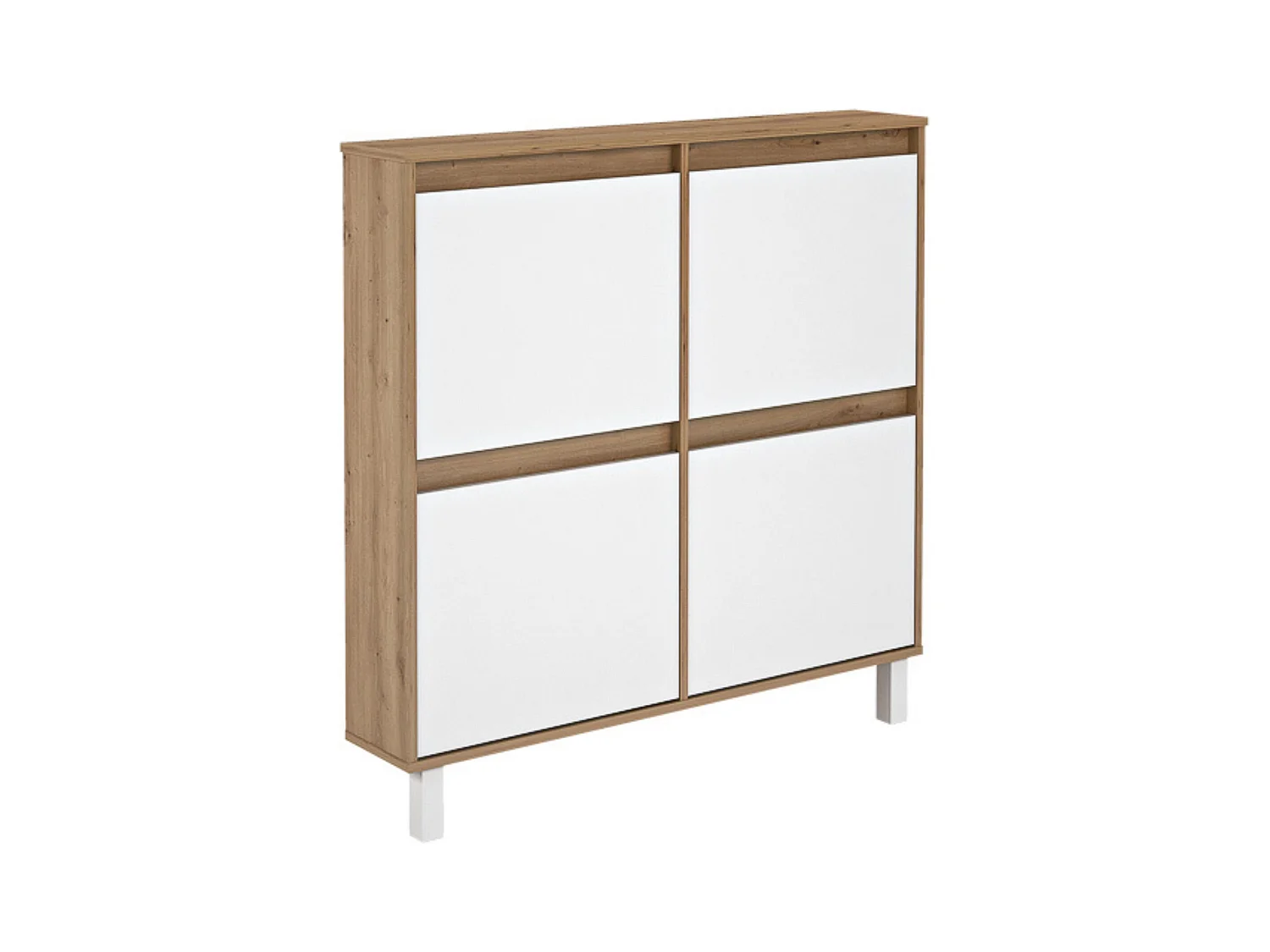 Zapatero de Melamina Roble/Blanco – 4 Puertas Abatibles | Gran Capacidad | 110 x 110 x 20 cm